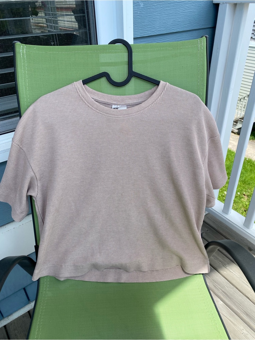 H&M Ribbed Short Sleeve Tee in Light Taupe
